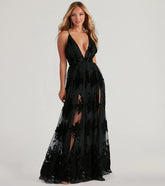 Morgan Flocked Velvet A-Line Formal Dress