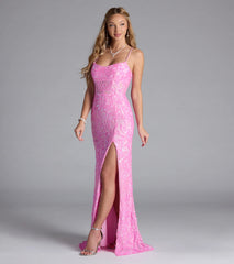 Lani Lace-Up Slit Mermaid Sequin Formal Dress