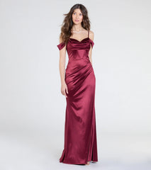 Trista Cold Shoulder Slit Satin Formal Dress