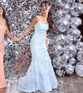 Gabi Lace-Up Floral Trim Mermaid Formal Dress