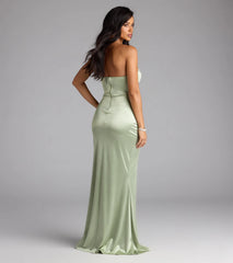 Loren Pearl Corset Slit Satin Formal Dress