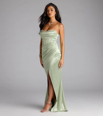 Loren Pearl Corset Slit Satin Formal Dress