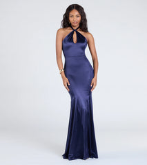 Charlie Halter Keyhole Mermaid Satin Formal Dress