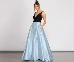Lila Deep V Satin Ball Gown