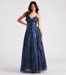 Arleth Glitter Mesh Lace-Up Ball Gown