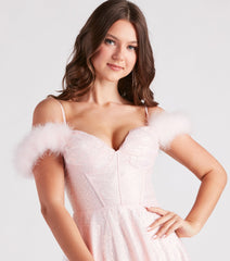 Kayleen Sequin Feather A-Line Ball Gown