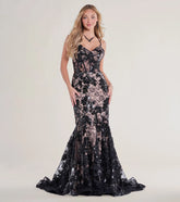 Daniella Bustier Lace-Up Lace Sequin Mermaid Gown