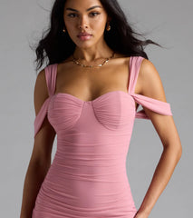 Looking Fab Cold-Shoulder Ruched Bodycon Midi Dress