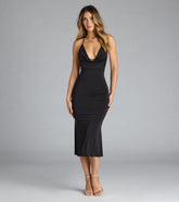 Serving Allure Halter Cowl Neck Midi Dress