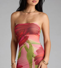 Feelin' Bold Floral Mesh Strapless Maxi Dress