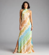 True Colors Open Back Abstract Satin Maxi Dress