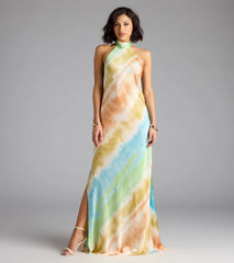 True Colors Open Back Abstract Satin Maxi Dress