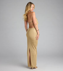 Glow Goddess Strappy Back Metallic Knit Maxi Dress