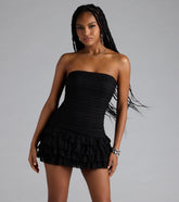 Sassy Silhouette Ruffled Lace Mini Dress