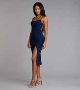 Sparkly Allure Glitter Knit Lace-Up Midi Dress