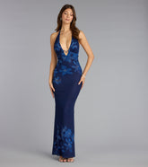 Romantic Drama Floral Rhinestone Maxi Dress