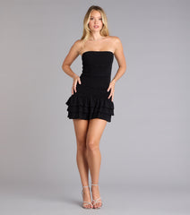 Glitter Rush Strapless Ruffle Mini Dress
