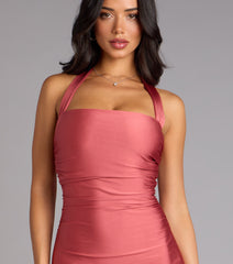 Sultry Sophistication Halter Bodycon Midi Dress