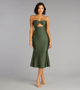 Sultry Twist Strapless Cutout Midi Dress