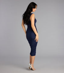 All About You Ruched Mesh Midi Dress