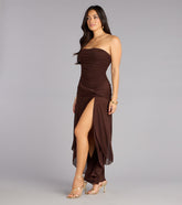 Chic Drama Strapless High Slit Ruffle Maxi Dress