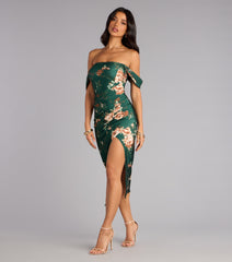 Floral Whispers Off-The-Shoulder Midi Dress