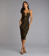 Chic Bloom Flocked Floral Velvet Midi Dress