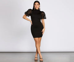 Organza Puff Sleeve Mini Dress