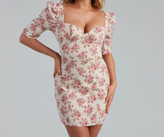 Blushing Floral Sweetheart Mini Dress