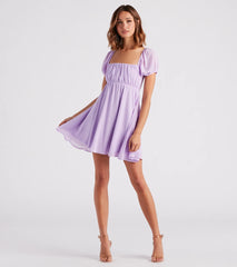 Spring Forward Chiffon Puff Sleeve Skater Dress
