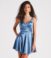 Swing Into It Satin V-Neck Skater Dress