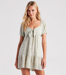 Playful Touch Crepe Daisy Print Short Dress