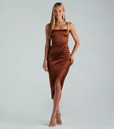 Lady Of The Hour Satin Wrap Midi Dress