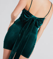 My Moment Bow Back Velvet Mini Dress
