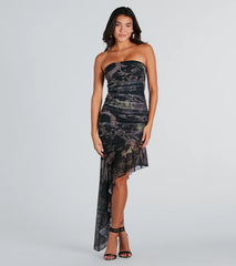 Mystical Beauty Greek Print Ruffle Midi Dress