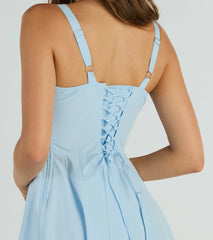 Picturesque Cutie Corset Lace-Up A-Line Midi Dress