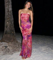 Gorgeous Aura Strapless Floral Tie-Dye Maxi Dress