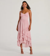 Cause For Celebration V-Neck Ruffle Chiffon Midi Dress