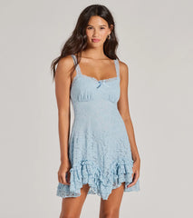 Air Of Romance Lace Ruffled Mini Dress