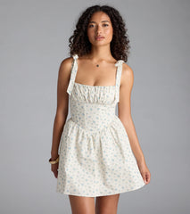 Flower Fields Lace-Up Corset Skater Dress