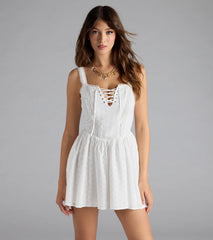 Sweetest Style Lace-Up Eyelet Skater Dress
