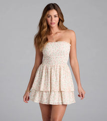 Floral Charm Ruffled Chiffon Tube Skater Dress