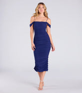 One For The Books Cold Shoulder Mesh Midi Dress