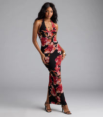 Gorgeous Soul Floral Halter Bodycon Maxi Dress