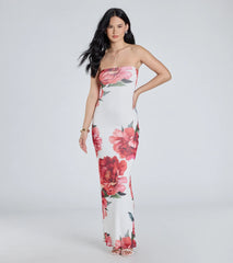 Bold Stunner Floral Mesh Strapless Maxi Dress