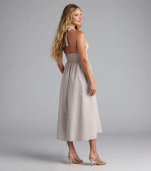 Cup Of Tea Striped Halter Midi Dress With Pockets