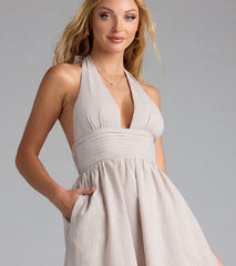 Cup Of Tea Striped Halter Midi Dress With Pockets