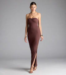 Beachy Breeze Strapless Slit Maxi Dress