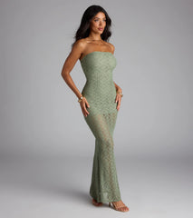 Wanting More Strapless Lace Knit Maxi Dress