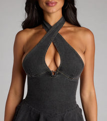 Sweet On You Denim Halter Skater Dress